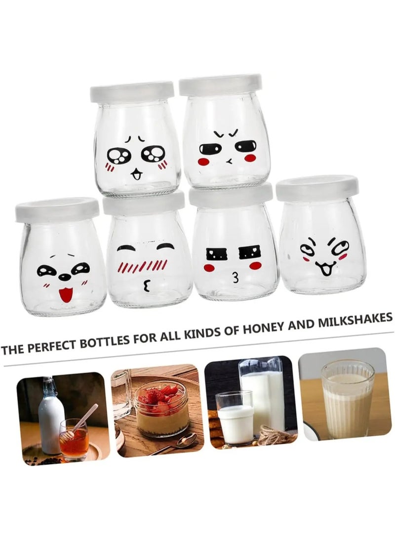 Set of 10 Glass Yogurt Jars with Lids and 10 Plastic Spoons, 100ml Capacity, Reusable Glass Dessert and Yogurt Containers with Cute Emoji Design - Image 3